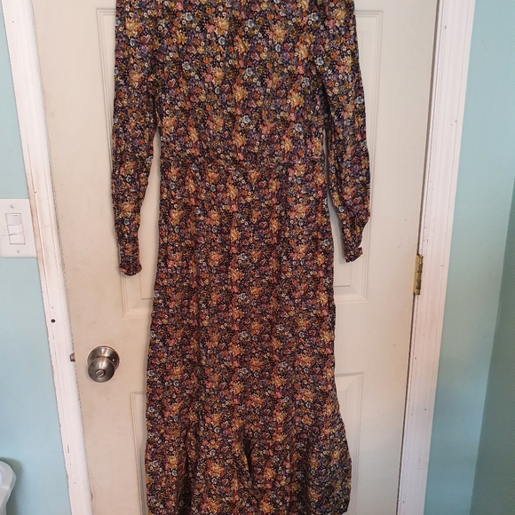 Universal Thread Prairie Style Floral Midi Dress – Long Sleeve, High Neck, Fall Colors
